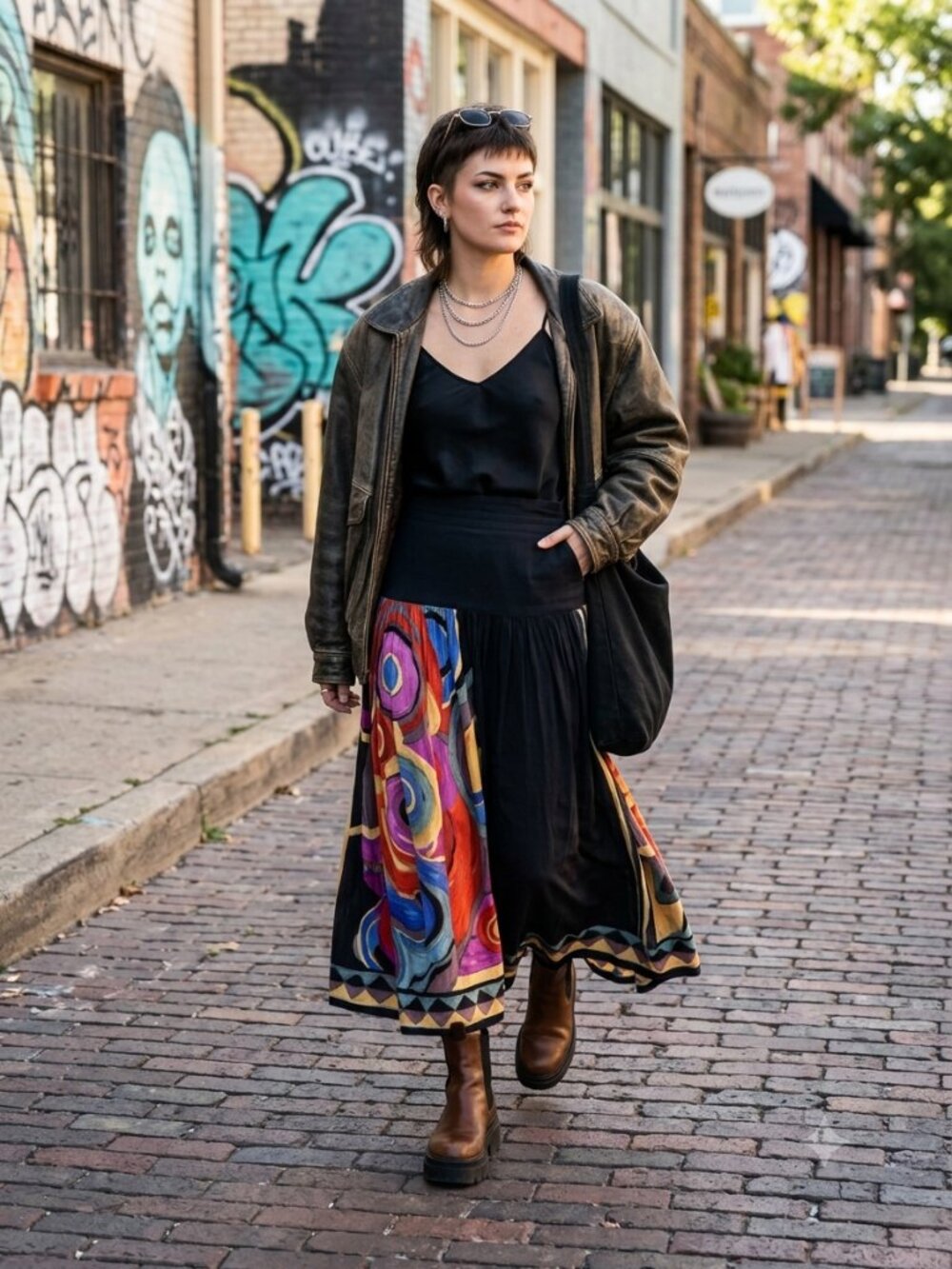 VTG 90s Carole Little Rayon Gauze Maxi Skirt German Fabric Boho Abstract M 6